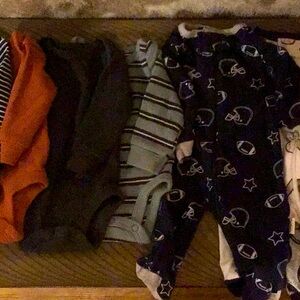 12 piece Newborn boys bundle of 8 thermals and 4 footies